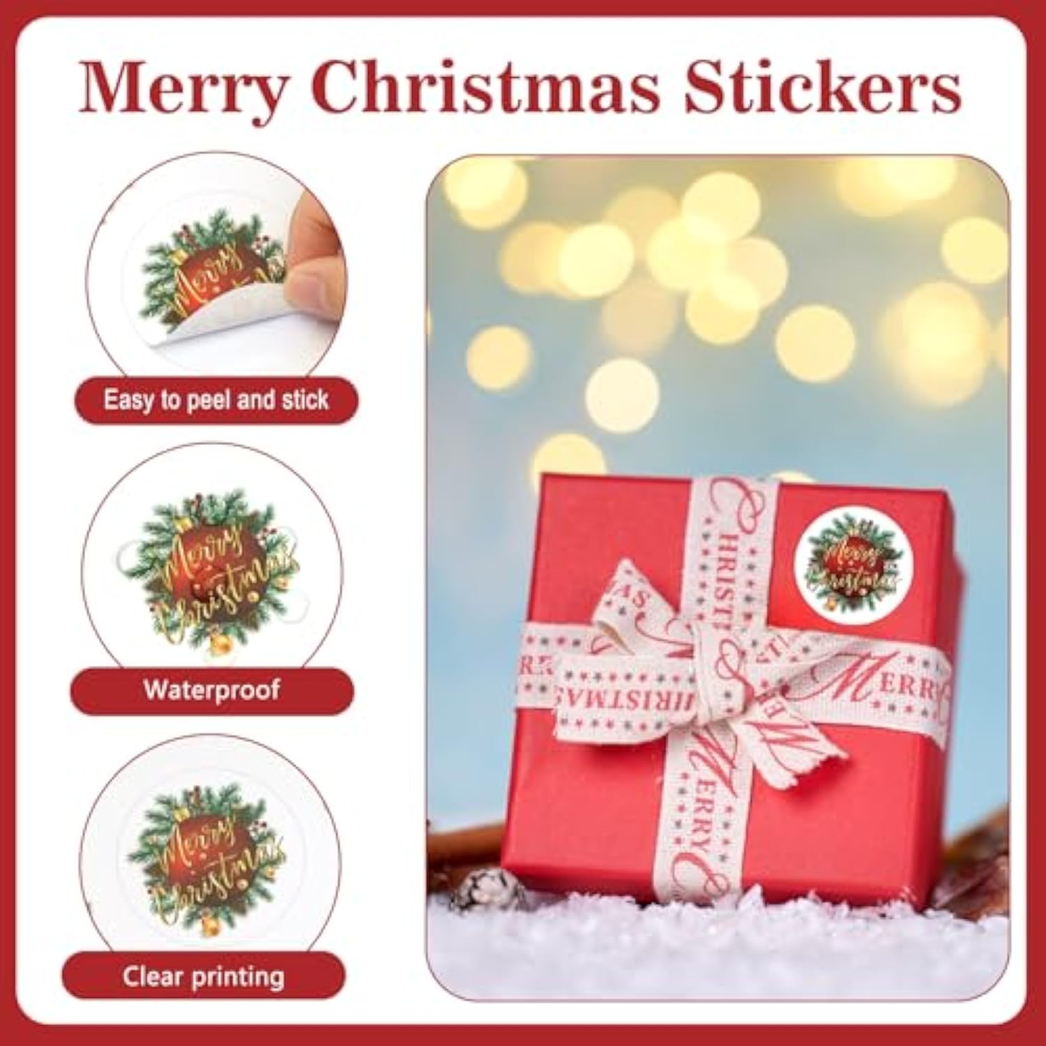 Merry Christmas Stickers - 120 Pcs Red Gold Christmas Gift Stickers, 2'' Round Xams Label Sticker Cards Envelope Seals For Gift Wrapping, Party Favors