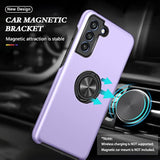 Purple Military Grade Phone Case with Reinforced Metal Stand Kickstand for Samsung Galaxy S22 5G, Includes Embedded Finger Ring and Magnetic Car Holder Support