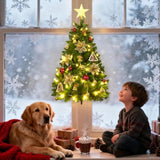 3 Ft Wall Christmas Tree, Dark Green Half Christmas Tree Wall Hanging, Diy 1/2 Chrismas Tree For Window With Lights, Ornaments And Hooks, Hainging Xmas Tree For Door, Pet Owners Xmas Decor