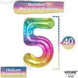 , Giant Rainbow 5 Balloon Number - 40 Inch | Number 5 Balloons For Birthdays | 5 Year Old Balloons For Tie Dye Birthday Decorations Girl | 5 Number Balloons For Anniversary Decorations