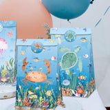 12 Pcs Under The Sea Party Favor Gift Bags With Stickers Ocean Animals Treat Goodies Bags Birthday Party Decorations Turtle Whale Beach Theme Baby Shower