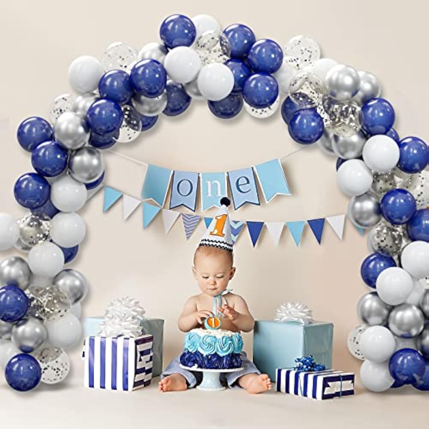 62Pcs Silver Navy Blue Balloons Kit - 12 Inches Silver Blue Party Decoration Balloons For Baby Shower Birthday Wedding Party Decorations Supplies