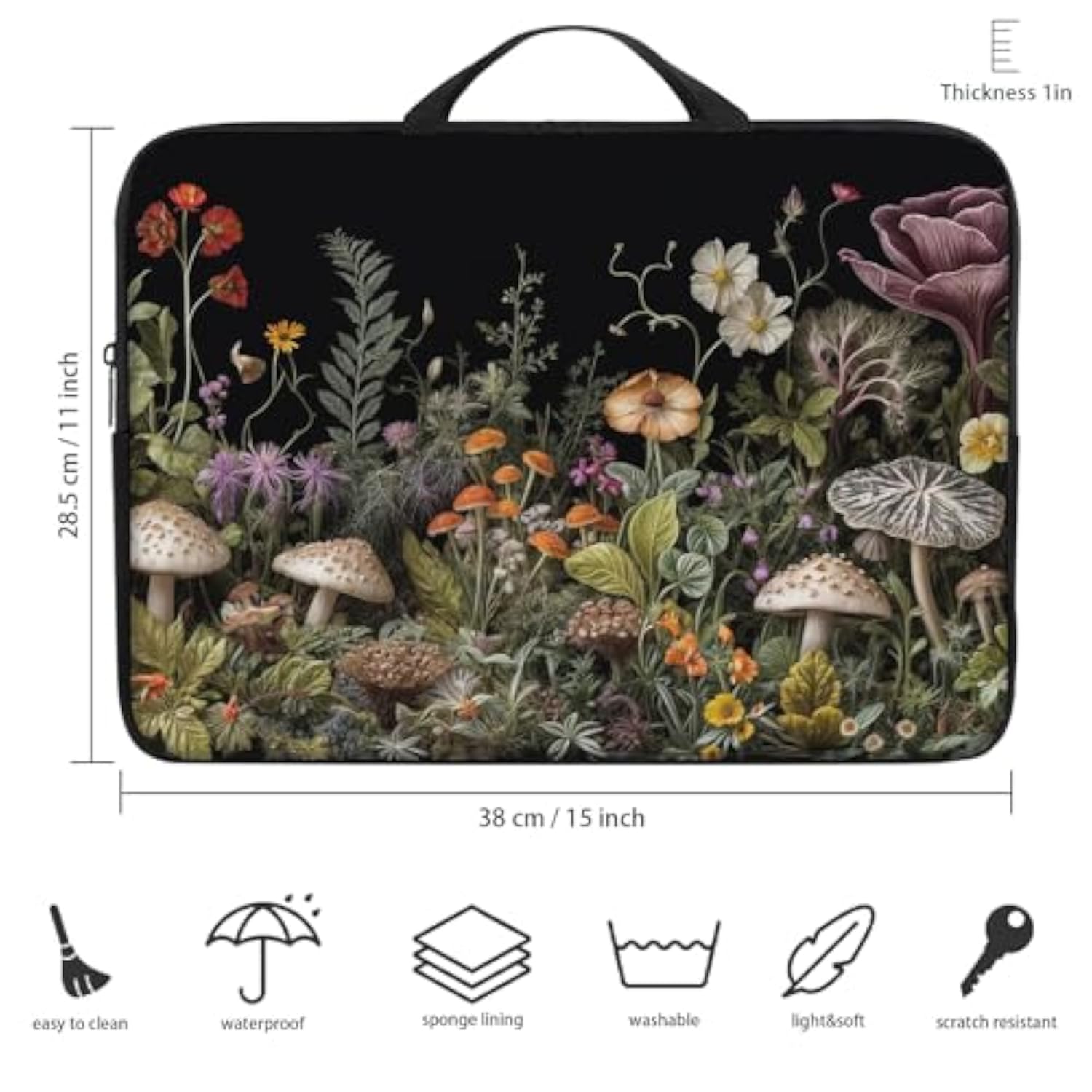 Laptop Sleeve Bag With Handle Computer Protective Soft Cover Case For 14 Inch 13 Inch Laptop,Wildflower Mushroom