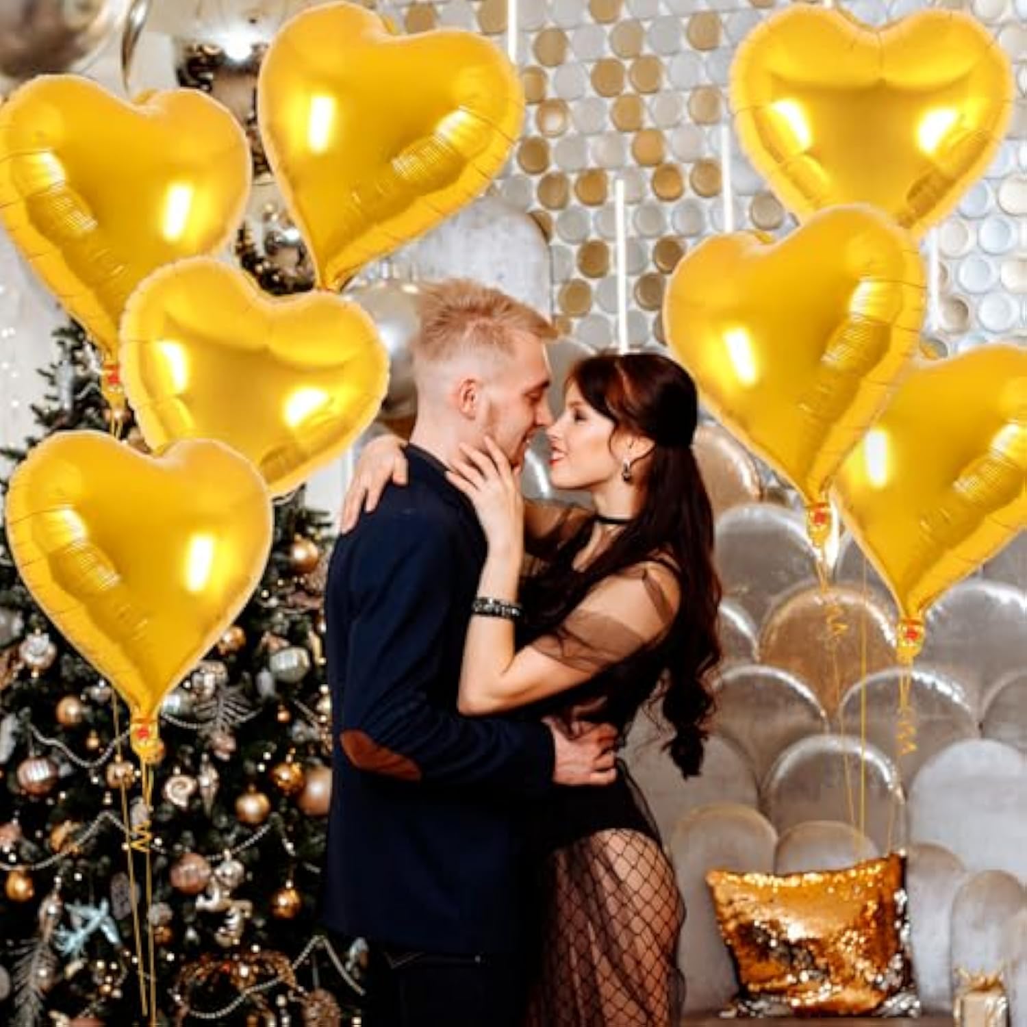 12 Pcs Heart Balloons,18 Inch Gold Heart Shape Foil Balloons Love Balloon Valentine Balloon For Birthday Party Wedding Engagement Party Baby Shower Valentine Day Decorations (Gold)