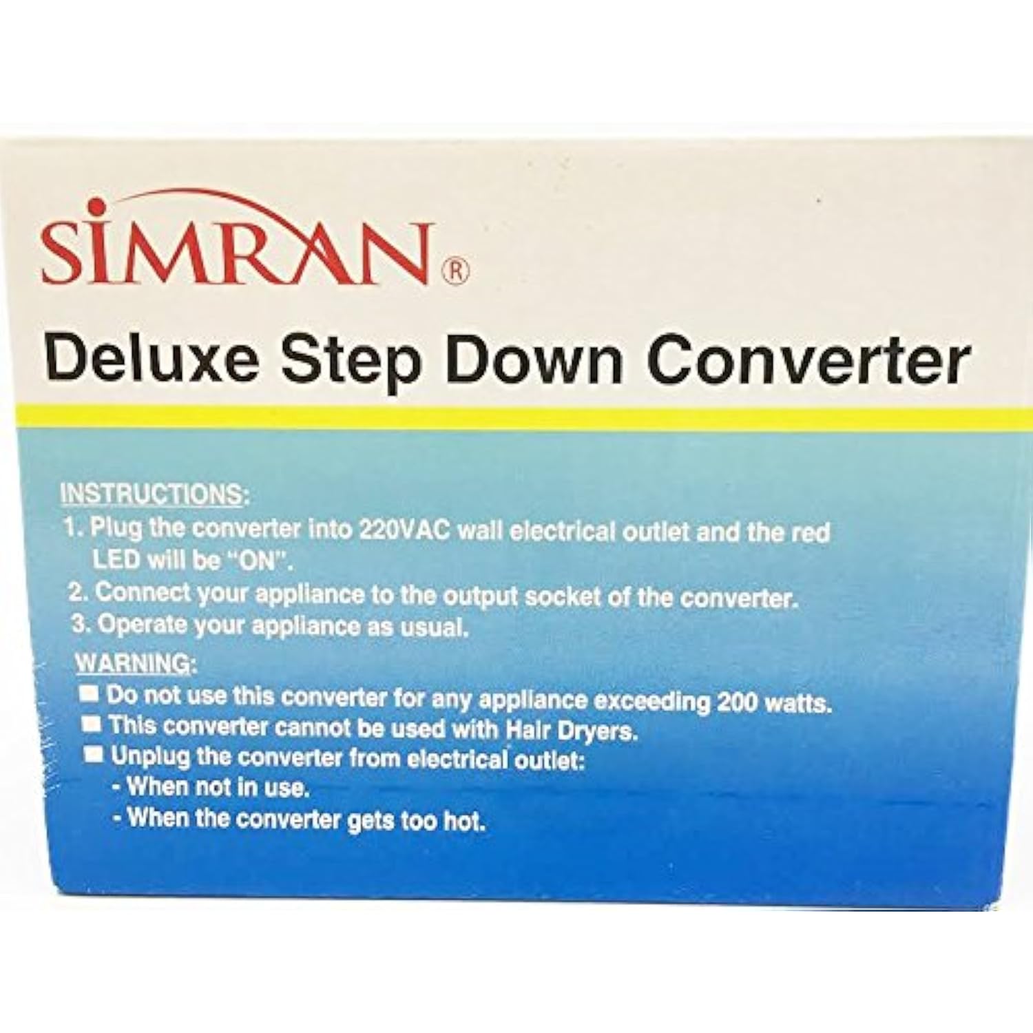 Simran SMF-200 Deluxe 200 Watts Step Down Voltage Converter for International Travel to AC 220V/240V Countries, Ideal for Laptops, Cameras, iPhones, BlackBerry, iPods etc