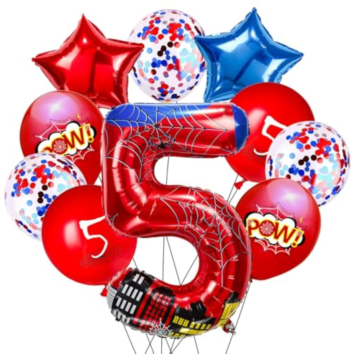 Cartoon Hero 40 Inch Red And Blue Spider Theme Number Foil Birthday Decoration Balloons, Cartoon Party Birthday Supplies, Number Large Balloons For Spider Theme Party (5)