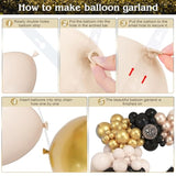 145Pcs Black And Gold Balloons Garland Arch Kit, 18''12''5'' White Sand Metallic Champagne Balloon With Star Foil Balloons For Birthday Baby Shower Boho Wedding Graduation Party Decorations