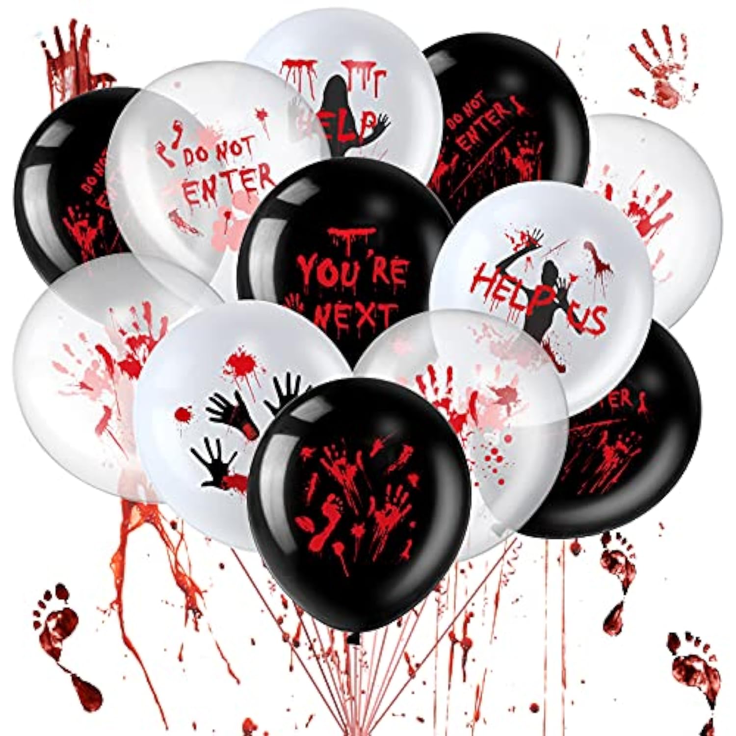 45 Pack Scary Halloween Balloons 12 Inch Bloody Latex Zombie Vampire Party Decor