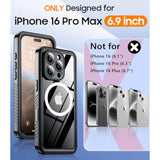 Magnetic For Iphone 16 Pro Max Case Waterproof,Built-In Screen Protector[Ip68 Underwater][Upgrade Military Dropproof][Compatible With Magsafe] Full Body Shockproof Case-Black