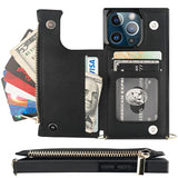 Crossbody Wallet Case For Iphone 13 Pro With Rfid Blocking Card Slot Holder, Magnetic Flip Folio Purse Case, Pu Leather Zipper Handbag With Detachable Lanyard Strap 6.1 Inch 5G (Black)
