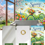 Hello Spring Banner - Bicycle & Rainbow Floral Design - 71X43 Inches Polyester Spring Banner Decorations For Yard, Trail, Porch