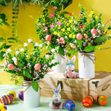 3 Set Easter Table Centerpiece Artificial Egg Picks With Metal Pots Easter Sprays With Eggs Berries Eucalyptus Flowers Plants For Spring Home Decor(White)