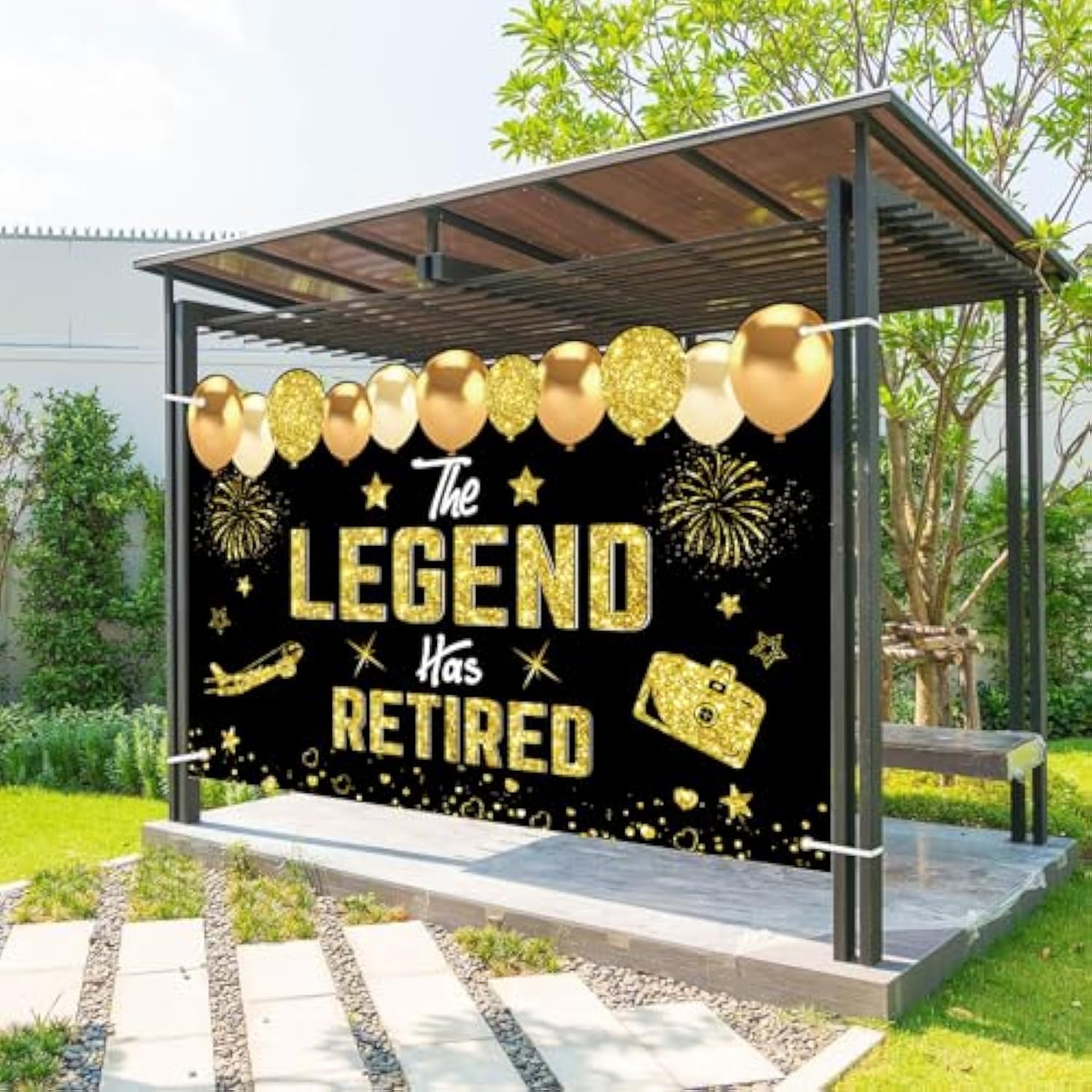 Retirement Party Decorations, Black Gold Retirement Banner For Men Women The Legend Has Retired Banner Happy Retirement Backdrop Party Supplies Sign
