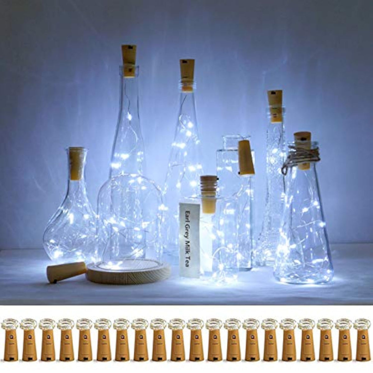 Wine Bottle Cork Lights, 20 Pack 20 Led Cool White Cork Shape Silver Copper Wire Led Starry Fairy Mini String Lights For