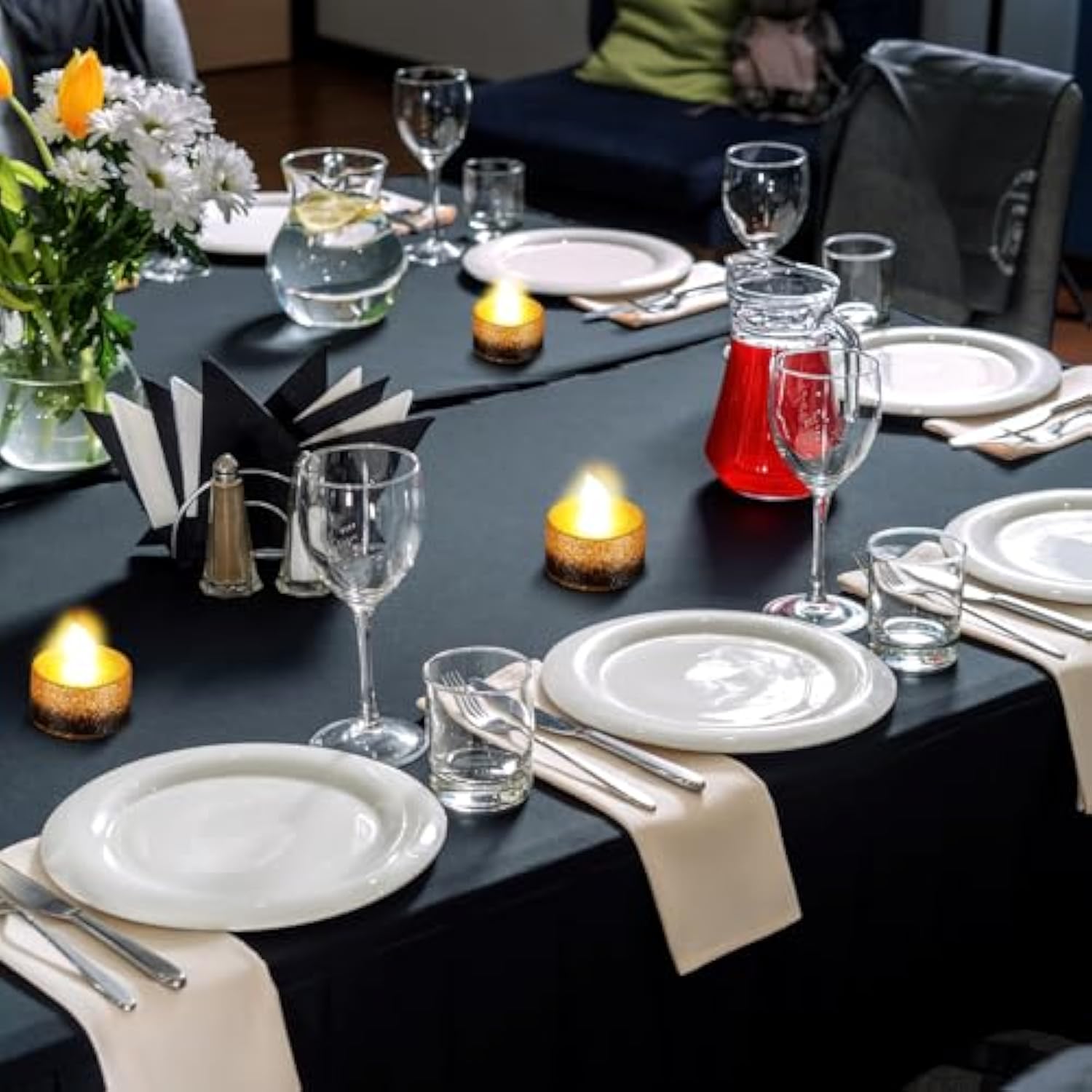 24 Pcs Flameless Led Tea Lights Gold Black Glitter Flickering Fake Led Candles Tealights Battery Operated Romantic Anniversary Decorations Winter Decor For Valentines Wedding Christmas Party