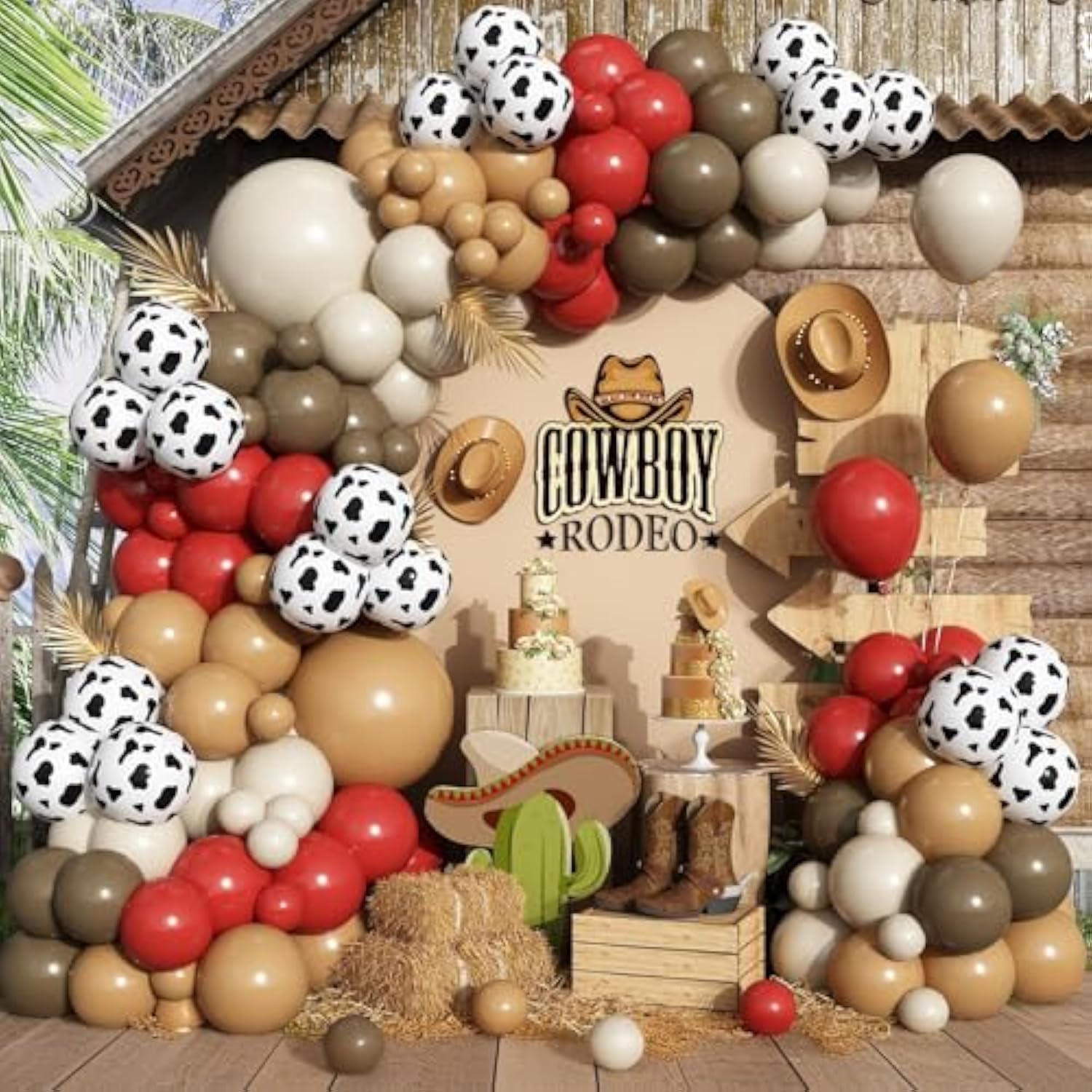 Red Brown Cow Balloon Arch Kit 153pcs Farm Western Party Decorations