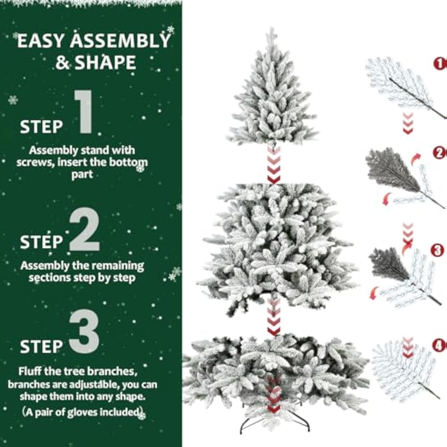 6Ft Unlit Flocked Christmas Tree,White Artificial Premium Hinged Spruce Snow Xams Tree With 1100 Pe & Pvc Tips,Suitable For Home,Office & Christmas Party Decorations,Includes Metal Foldable Stand.