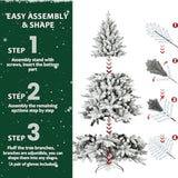 6Ft Unlit Flocked Christmas Tree,White Artificial Premium Hinged Spruce Snow Xams Tree With 1100 Pe & Pvc Tips,Suitable For Home,Office & Christmas Party Decorations,Includes Metal Foldable Stand.