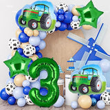 5Pcs Tractor Balloons, Green Tractor Birthday Number Mylar Foil Balloon Farm Theme 3Rd Birthday Party Supplies Decor (3Rd)