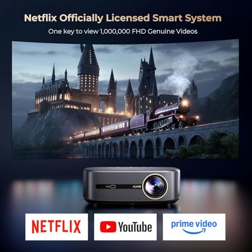 [1200 Ansi & Audio By Dbx-Tv] Projector With Wifi 6 And Bluetooth, 30W Speakers, Built In Netfiix App & Doiby Audio Outdoor Proyector, Auto Focus & Keystone Native 1080P Smart Projector, Black