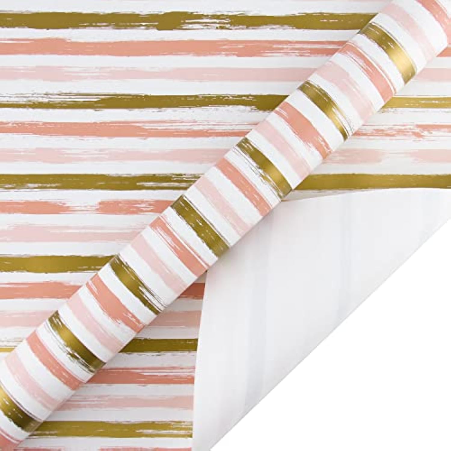 Pink Wrapping Paper, 17"x33' with Gold Lines for Birthdays & Showers