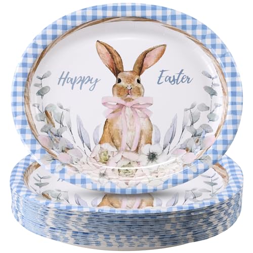 25Pcs Easter Oval Paper Plates - 10" x 12" Large Disposable Party Plates for Easter Party Supplies