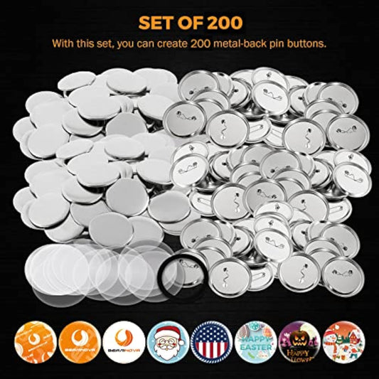 200 Sets Of Metal Button Parts Supplies For Button Maker Machine Round