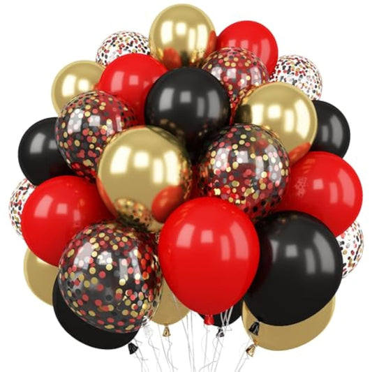 Red And Black Balloon, 60 Packs 12 Inch Red Black And Gold Balloon, Black Red Balloons For Casino Theme Party Decorations Graduation New Year Party Birthday Decorations