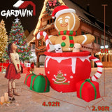 6Ft Gingerbread Christmas Inflatable Outdoor Decoration, Christmas Outdoor Decoration Blow Up Gingerbread Mug Yard Decor
