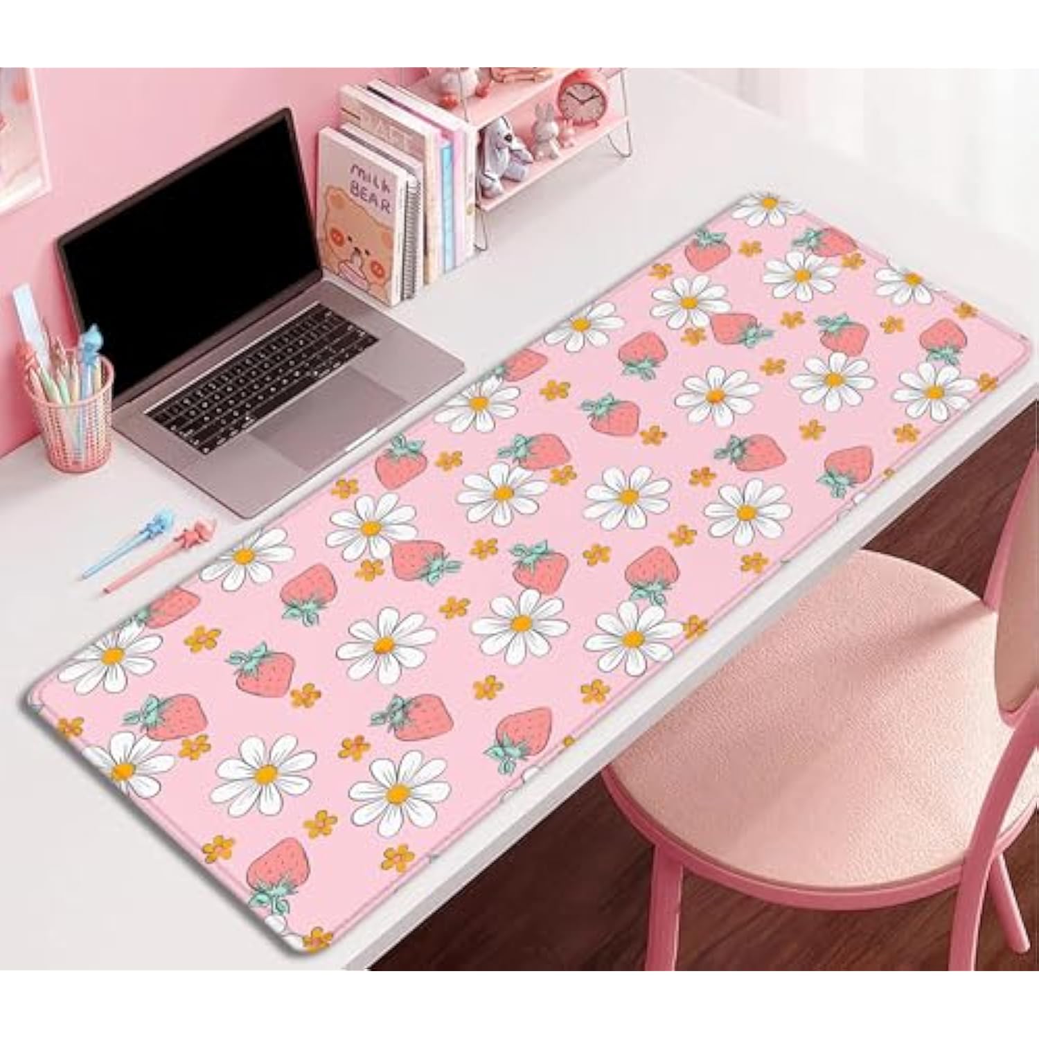Strawberry Pink Mouse Pad - Large, 27.5X11.8 In, Gaming Mouse Pad And Desk Mat For Computer, Office, Home Work