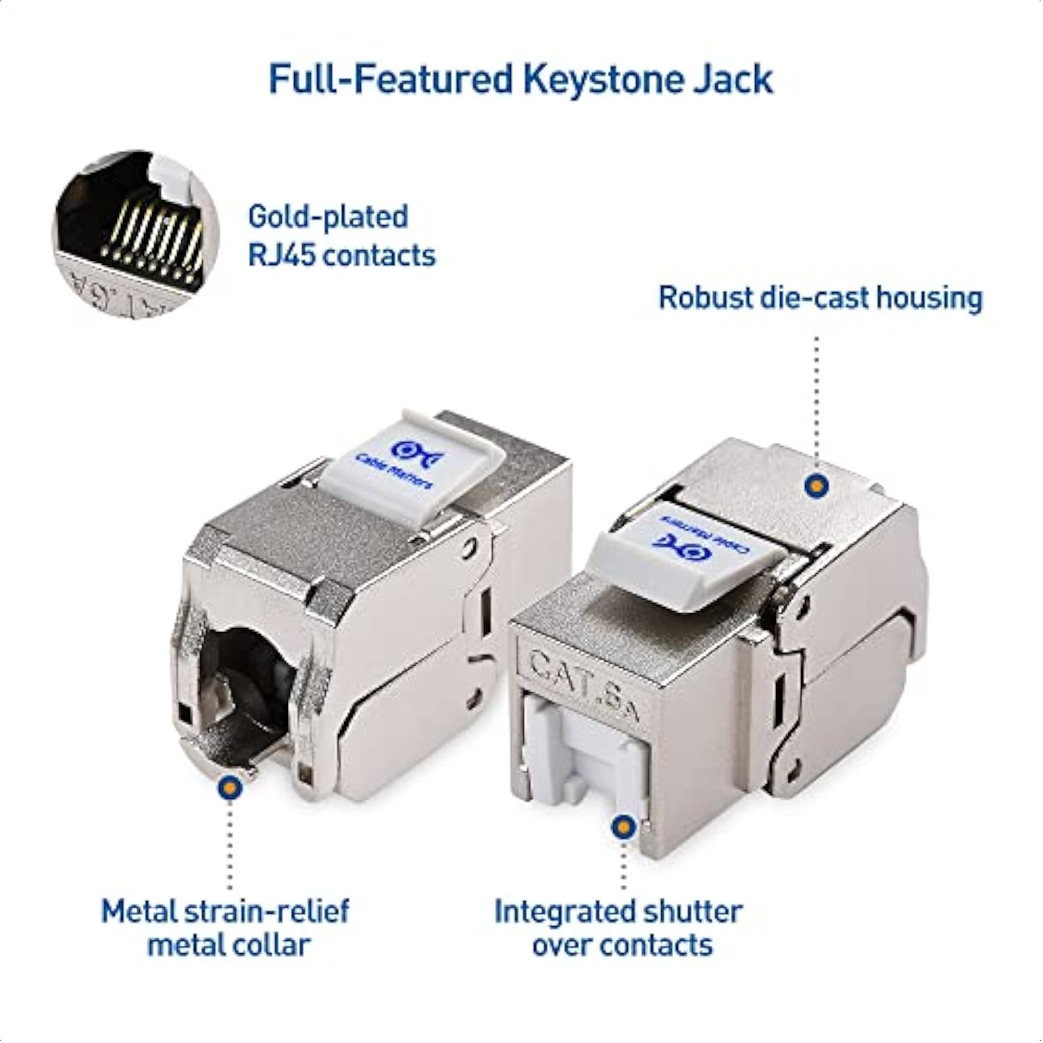 Cable Matters UL Listed 12-Pack RJ45 Shielded Keystone Jack with Integrated Sh