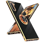 For Galaxy Note 10 Case: 360° Rotatable Ring Holder Magnetic Kickstand, Plating Rose Gold Edge Protective Case [ Not Applicable Note 10 Plus], Black