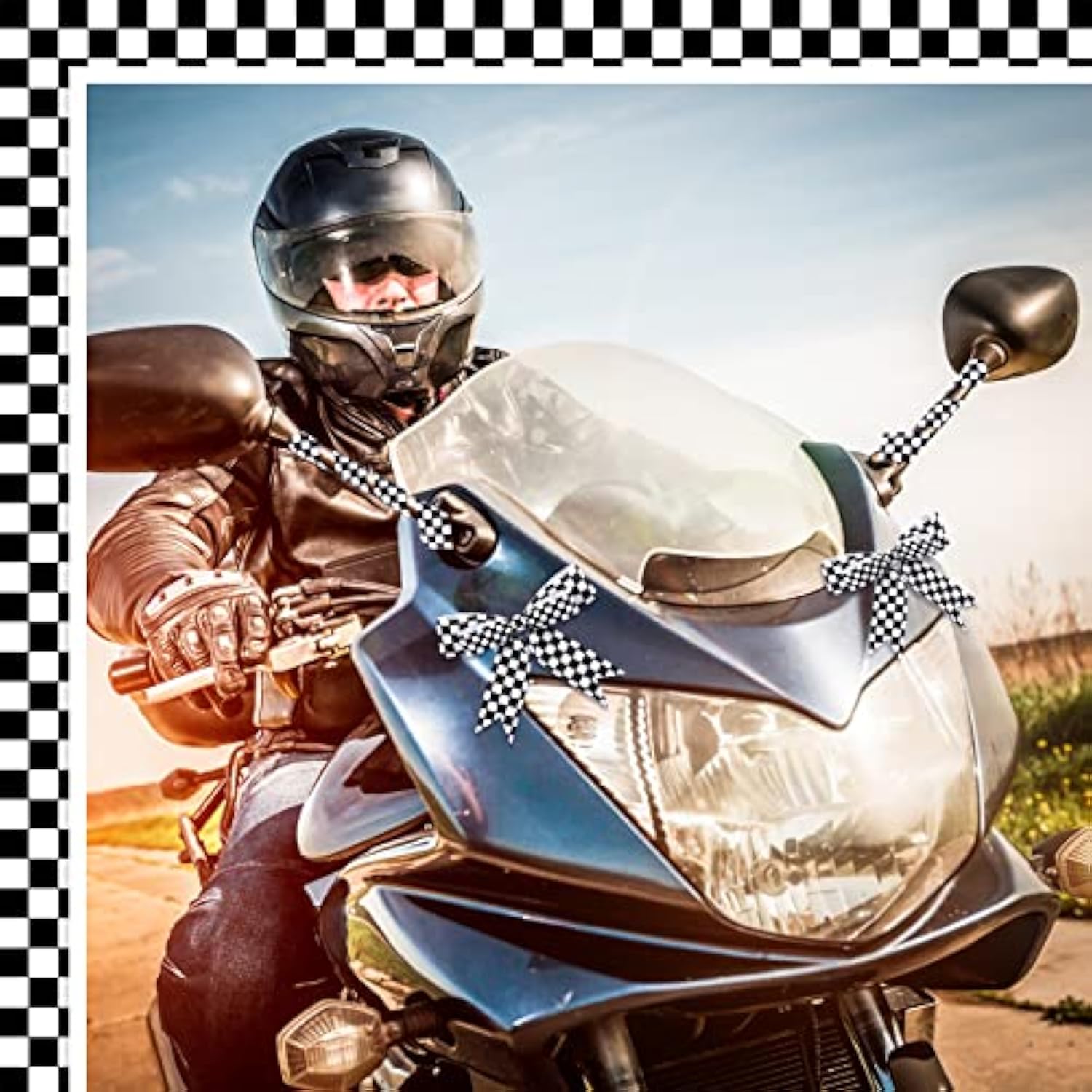 3 Rolls Black Grosgrain Ribbon White Checkered Printed Ribbon Racing C