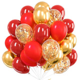 Red And Gold Balloons, 60 Pcs 12 Inch Maroon Ruby Dark Red Burgundy Metallic Gold Confetti Balloons For Graduation Christmas Wedding Valentine'S Day New Year Birthday Party Decorations