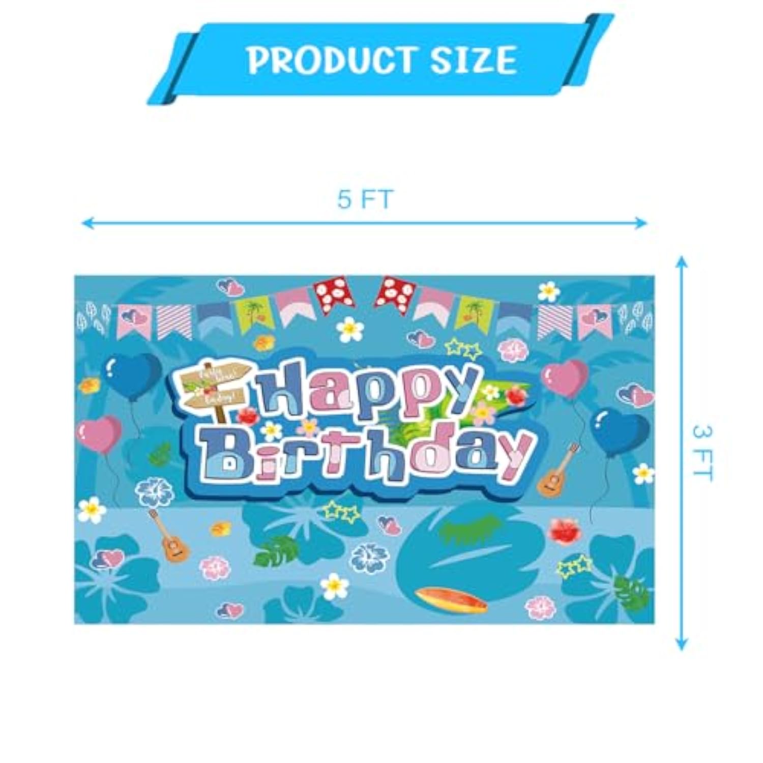 5×3 ft Blue & Pink Tropical Hawaii Cartoon Birthday Party Photography Backdrop
