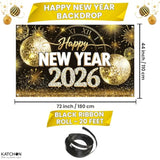 XL Gold Happy New Year 2026 Banner 72x44in Party Backdrop Decorations