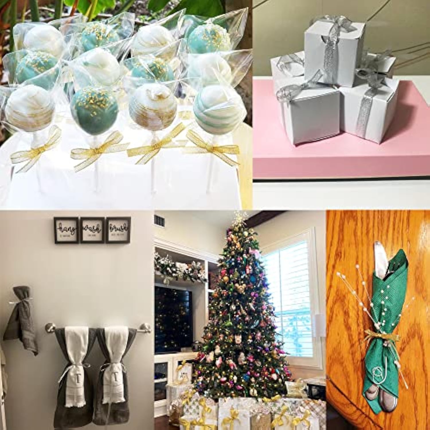 10Rolls 250Yards/228Meters 1/4 Inch Wide Sparkle Silver Organza Ribbon