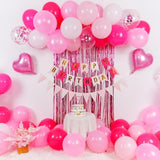 37pcs Hot Pink Birthday Kit with Banner, Fringe Curtain & Heart Foil Balloons