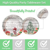 195Pcs Christmas Party Supplies Snowman Merry Christmas Paper Plates Napkins Tablecloth Christmas Tree Disposable Tableware Set For Xmas Party Decorations Serves 24