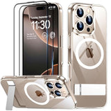 Magnetic For Iphone 16 Pro Max Case, With 2Pcs [Tempered Glass Screen Protector] [ Grade Drop Protection] Invisible Kickstand Slim Case For Iphone 16 Pro Max 6.9", Clear