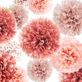 Wedding Decorations - 12 Pcs Rose Gold Tissue Paper Pom Poms For Engagement Party Wedding Birthday Bridal Shower Bachelorette Baby Shower Ceiling Valentine'S Day Party Backdrop Decor
