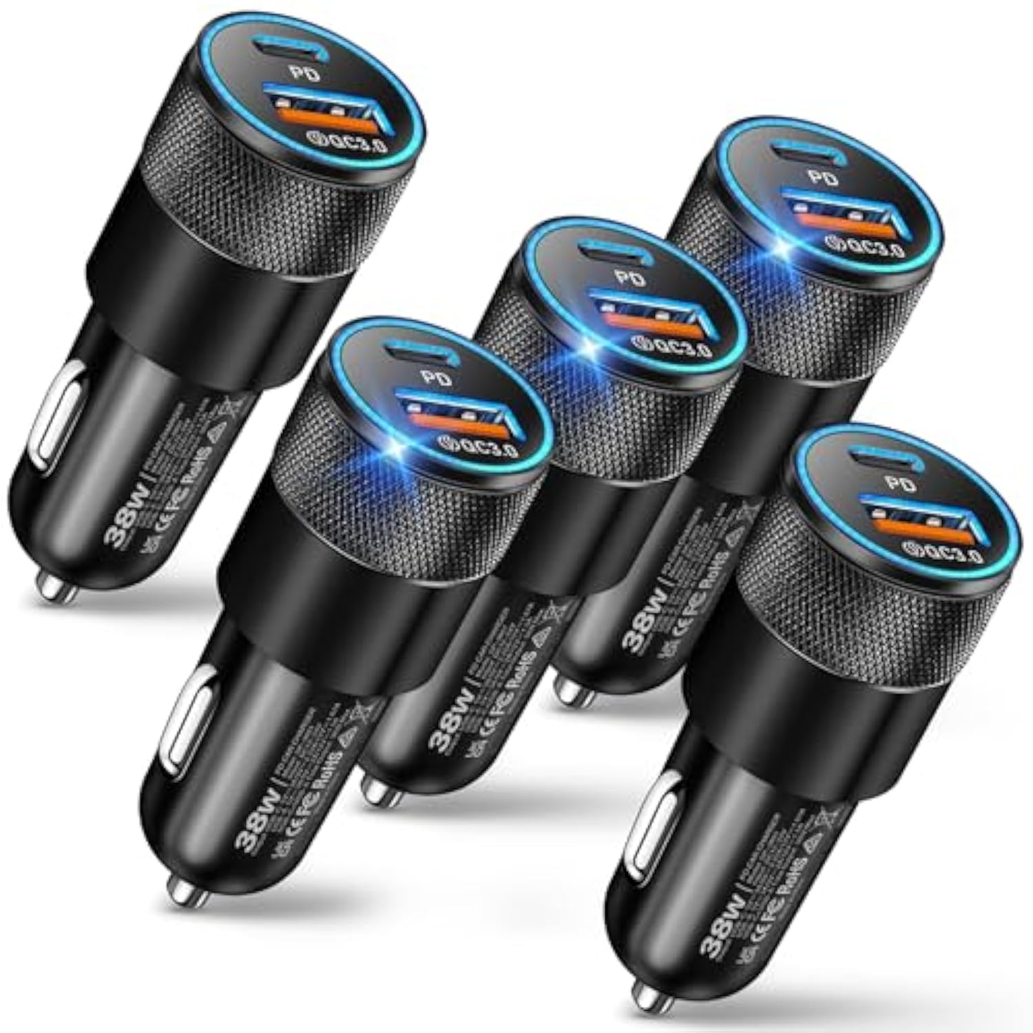 Usb C Car Charger, 5 Pack 38W Dual Ports Usb-C & Usb-A Cigarette Lighter Adapter Fast Charging Car Phone Charger For Iphone 16E 16 15 14 13, Samsung S24, Pixel Cargador Para Carro Phone Plug For Car