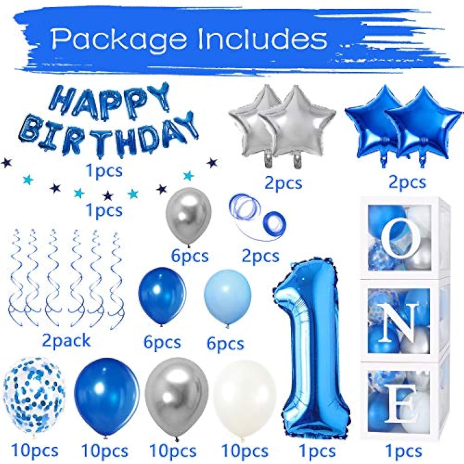 First Birthday Balloon Boxes Decorations For Girl, 72Pcs 1St Birthday