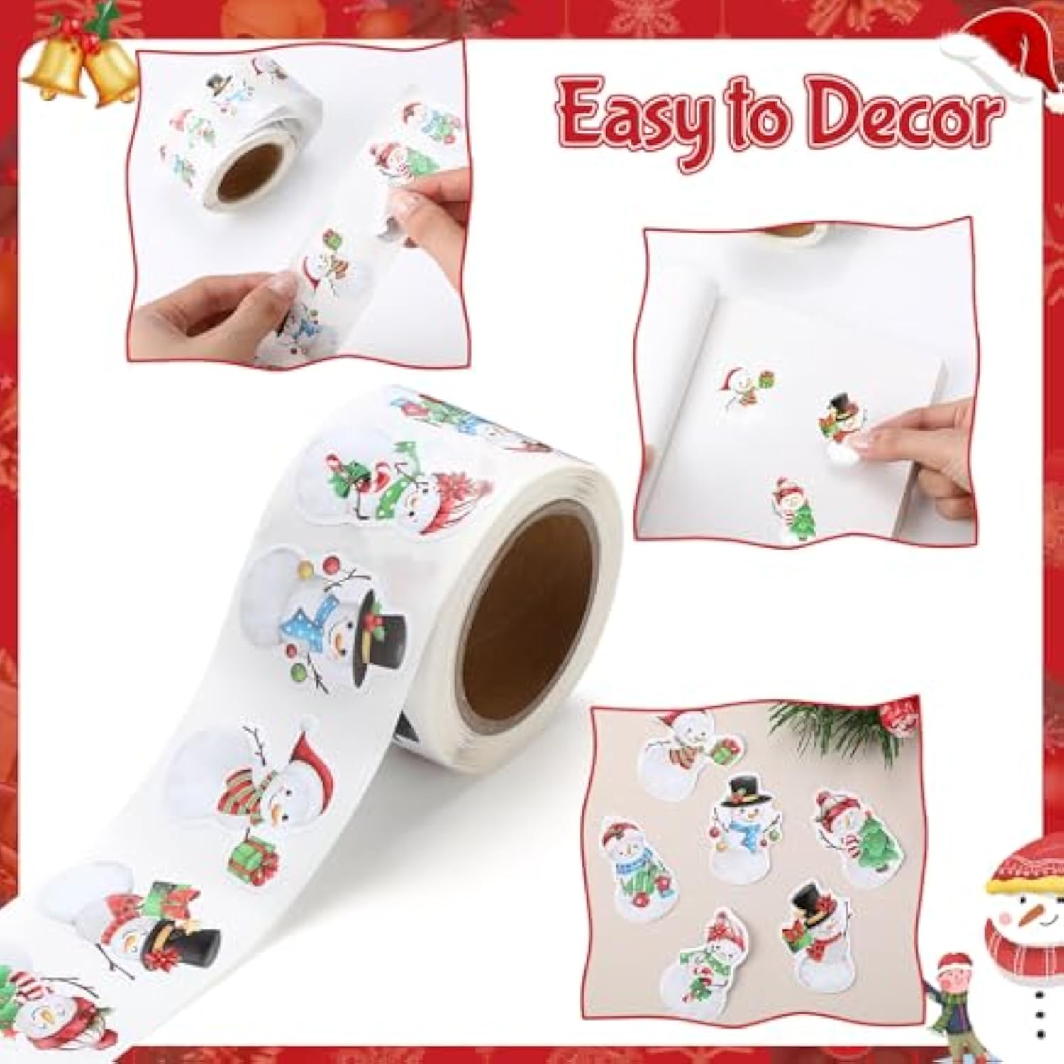 300 Pcs Snowman Stickers Roll Christmas Envelope Labels Xmas Winter Snowman Decals Xmas Seal Adhesive Decorative Stickers For Gift Greeting Card Winter Christmas Party Decor Supplies