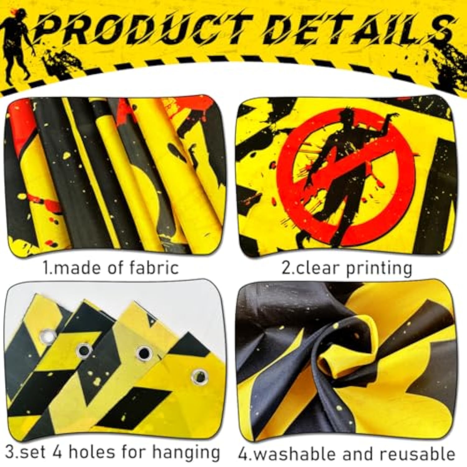 Halloween Zombie Decorations Outdoor Banner Warning Yard Sign Horror Party Supplies Yellow Black