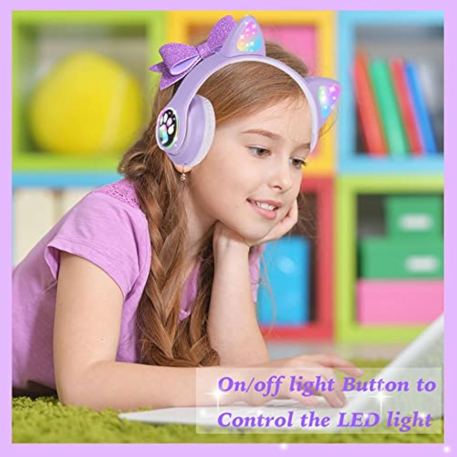 Wireless Cat Ear Headphones For Kids, Led Light Up Kids Girls Bluetooth Headph
