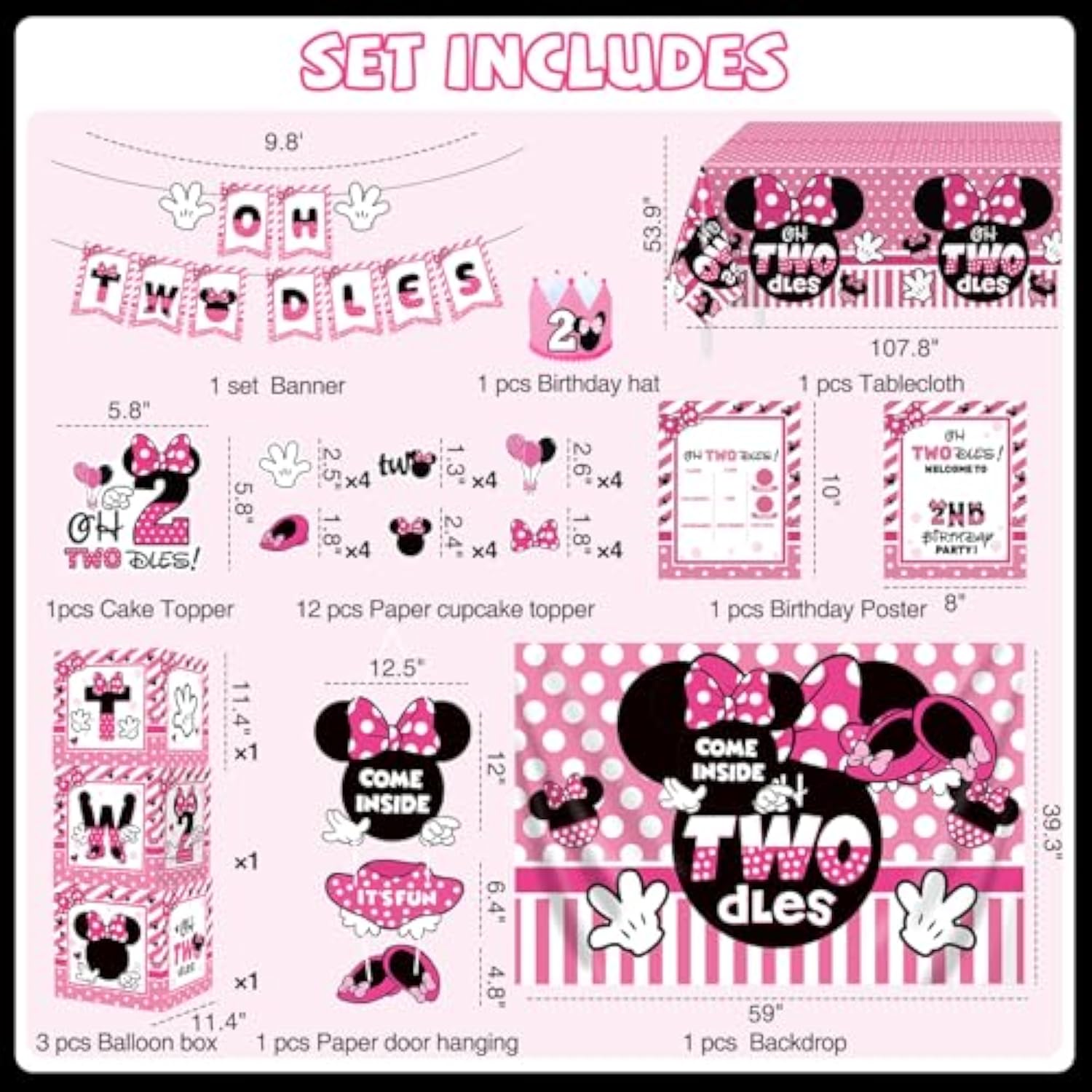 Oh Twodles Birthday Party Supplies Girl, 2Nd Birthday Decorations For Girl, 150 Pcs 2 Year Old Party Decorations