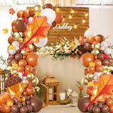 2 Set Fall Balloon Arch Kit Adjustable Column Stand with Pinecone Maple Leaf for Party