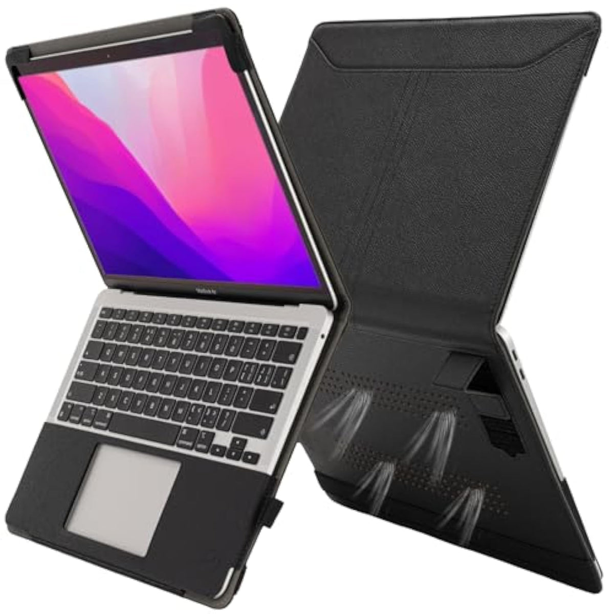 Tytx Compatible With Macbook Air 13 Inch Case, Pu Leather Macbook Air Cover For Model A2337 M1 A2179 A1932 2018-2021 Retina Display Touch Id, With Vents And Stand Function, Black