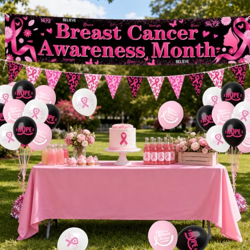 Breast Cancer Awareness Decorations, Survivor Party Banner Balloons Set